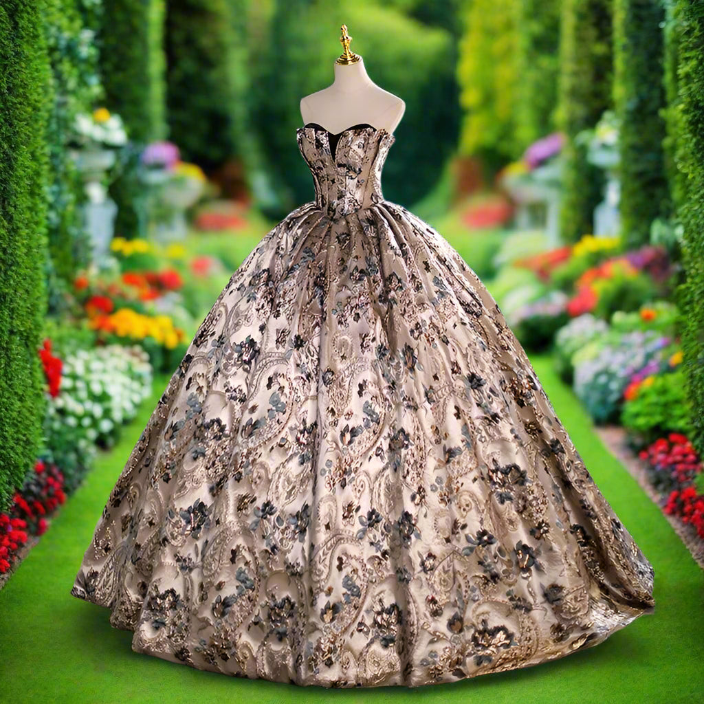 Strapless Floral Quinceanera Gown