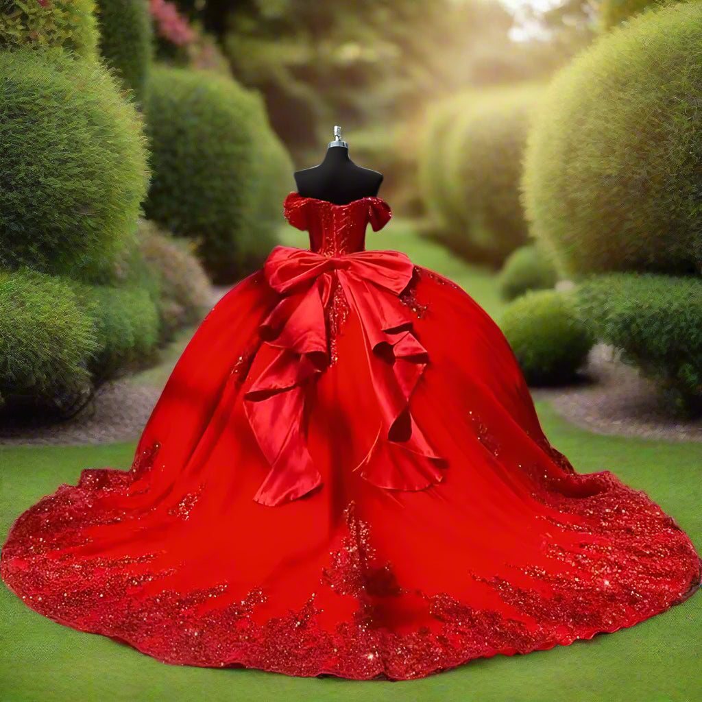 Red Off Shoulder Quinceanera Dress