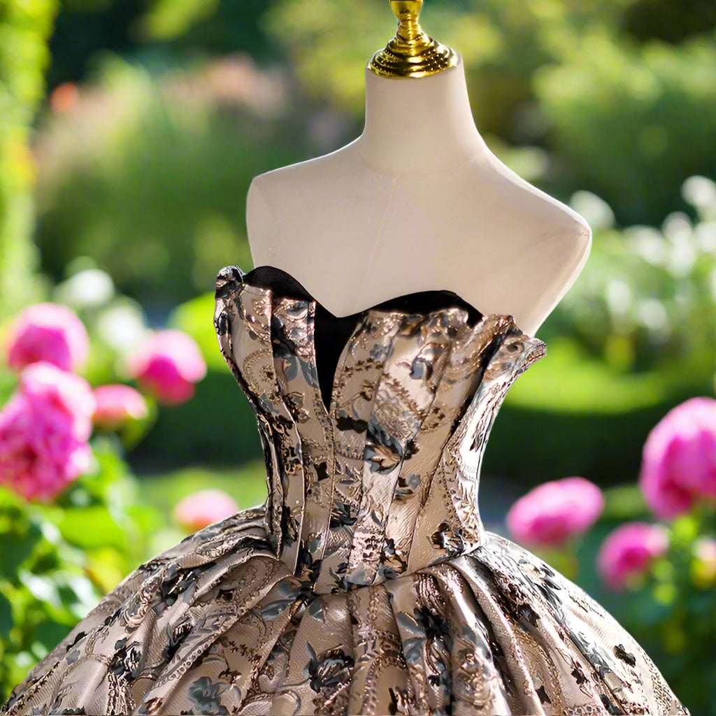 Strapless Floral Quinceanera Gown