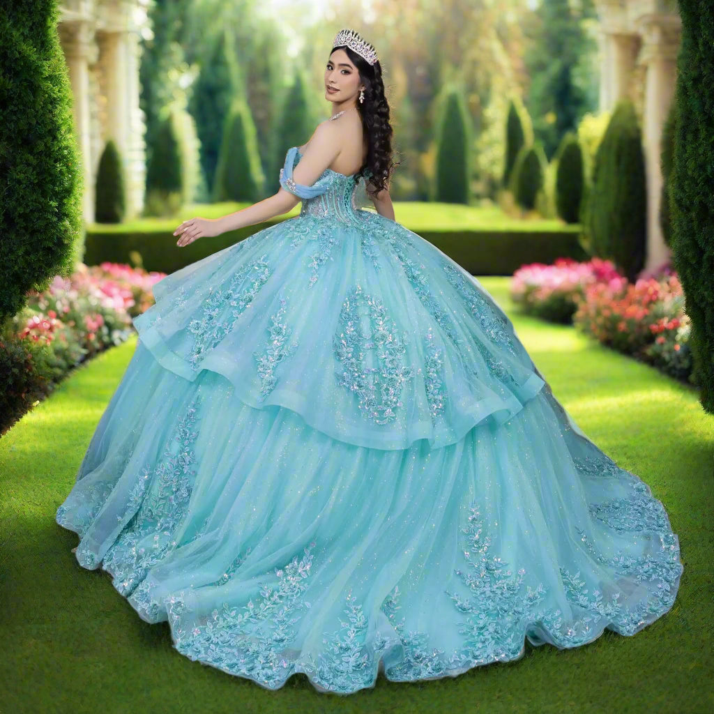 Off The Shoulder Sweetheart Beaded Floral Ball Gown Quinceanera Dress