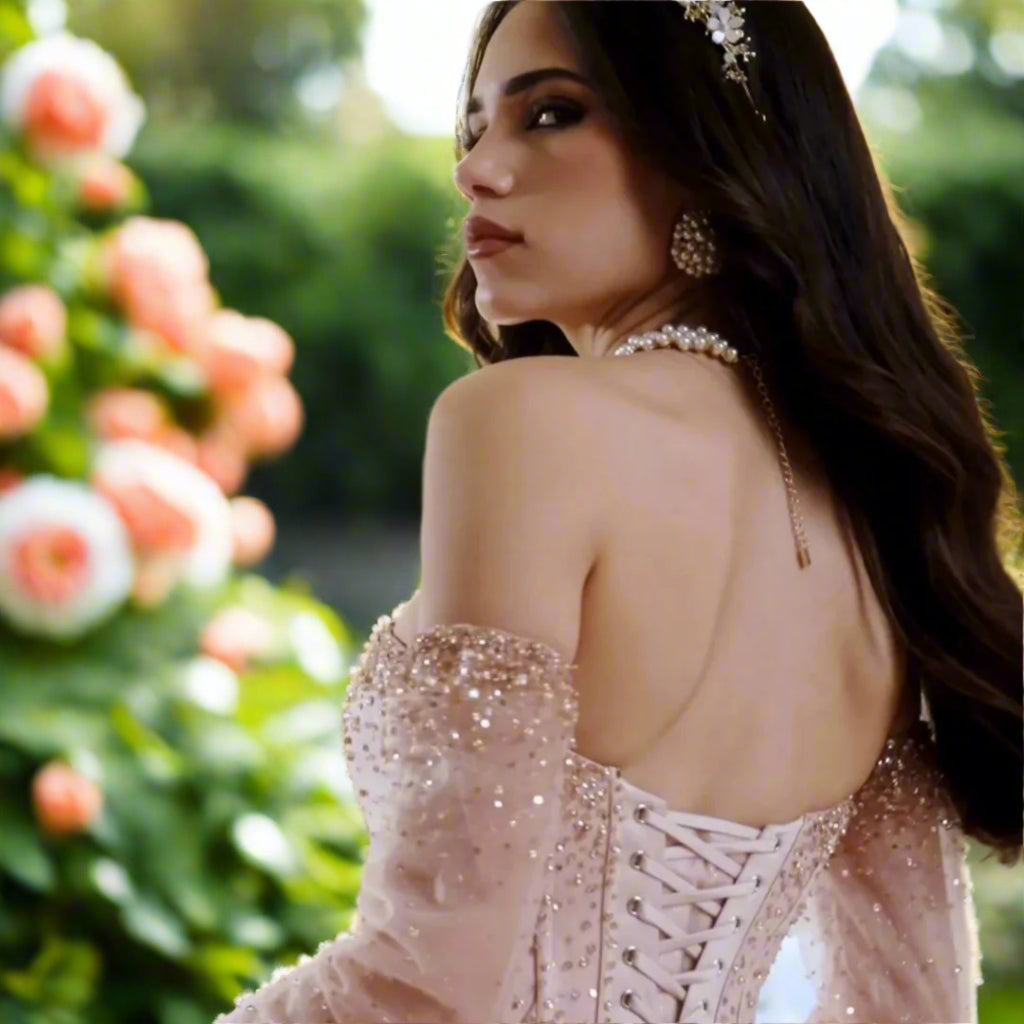 Pink Crystal Beaded Quinceanera Dress