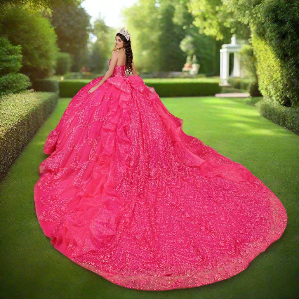 Strapless Sweetheart Floral Quinceanera Dress with Detachable Puff Sleeves