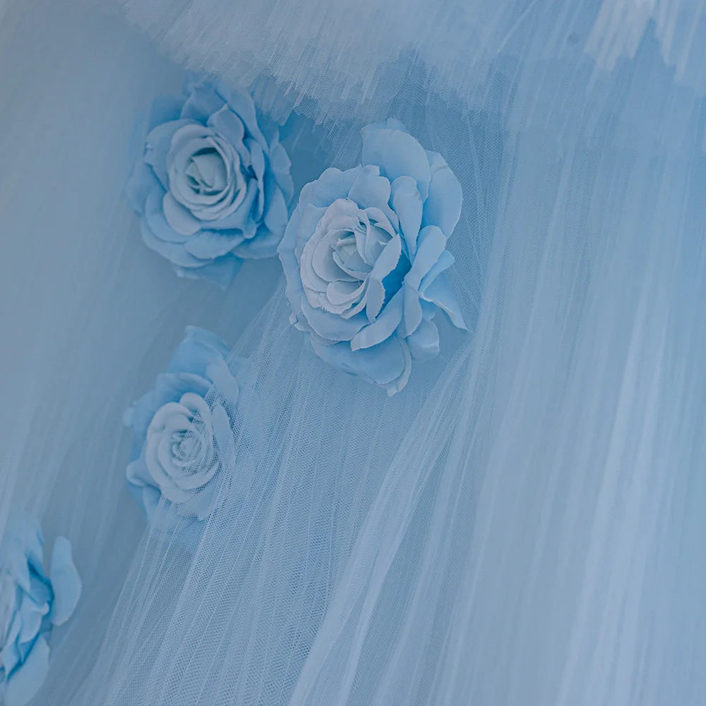 Blue Strapless Quinceanera Ball Gown with 3D Flowers