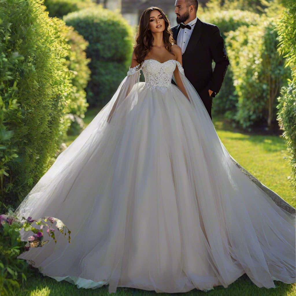 Sweetheart Cape Sleeve Bridal Gown