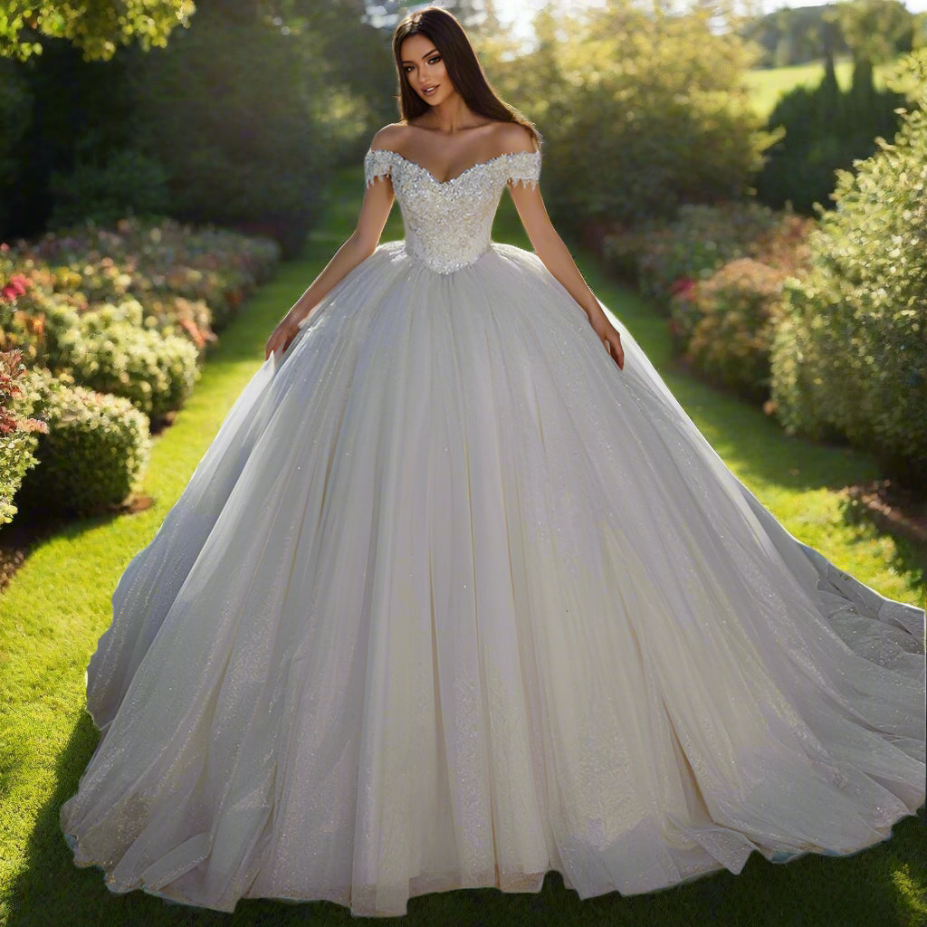 Off Shoulder Sweetheart Ball Gown Wedding Dress