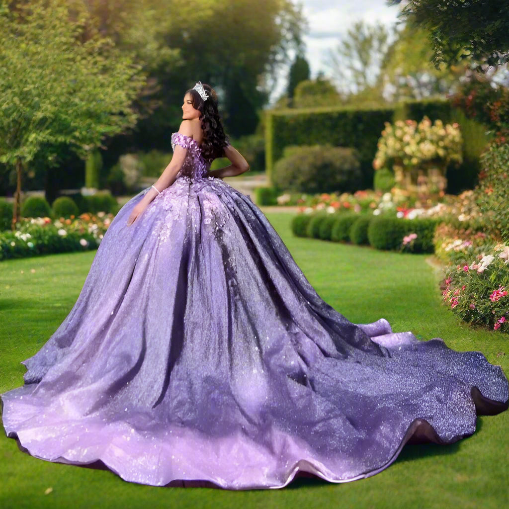 Purple Off The Shoulder Quinceanera Dress with 3D Flowers