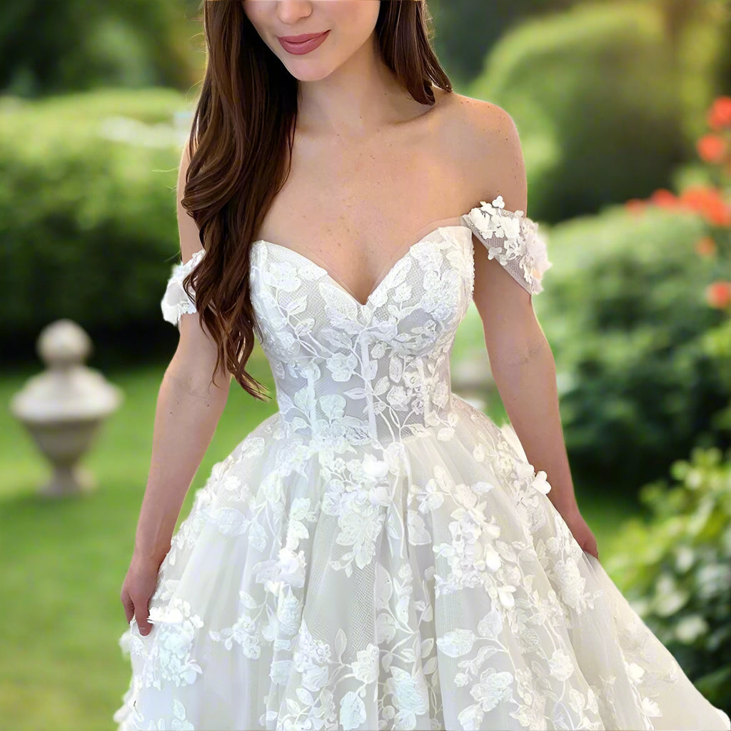 Lace Off The Shoulder Ball Gown Wedding Dress