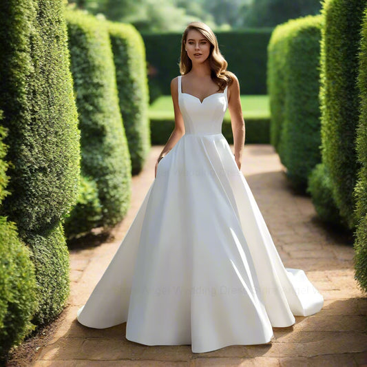 V-Neck A-line Backless Wedding Dress