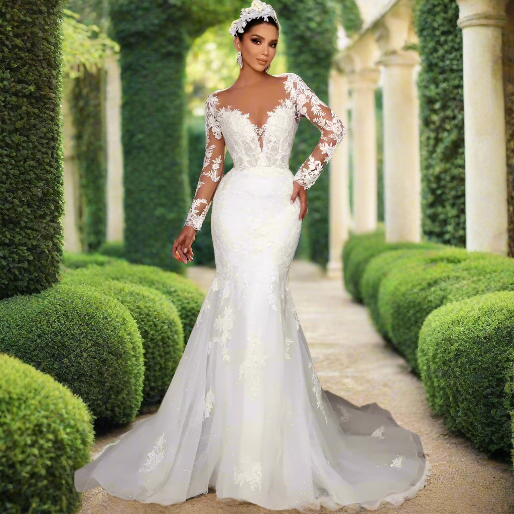 Beaded Long Sleeve Mermaid Wedding Dress
