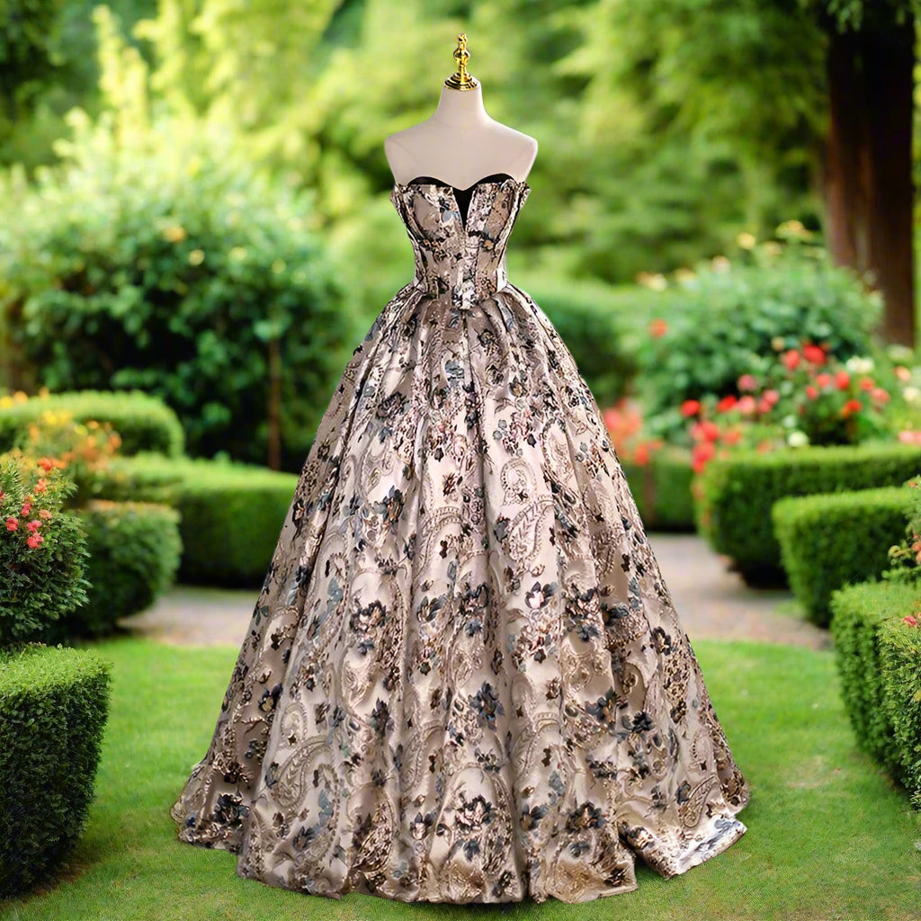 Strapless Floral Quinceanera Gown