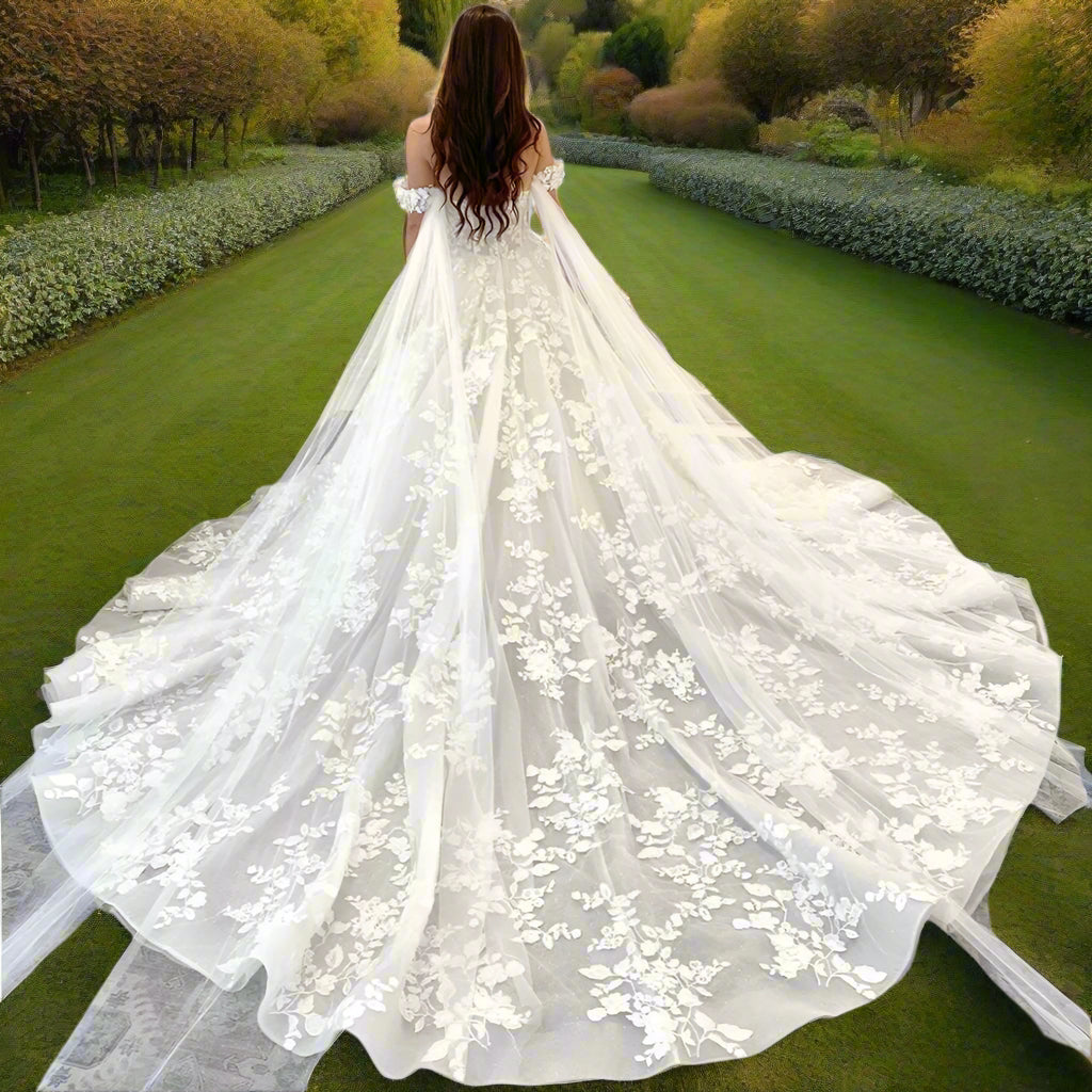Lace Off The Shoulder Ball Gown Wedding Dress