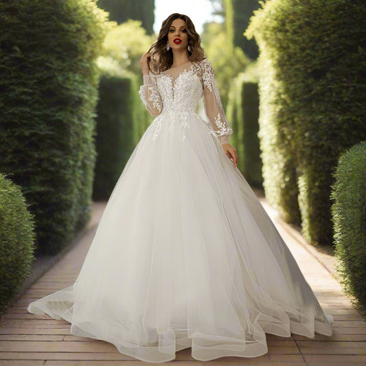 Ivory Long Sleeve Wedding Dress
