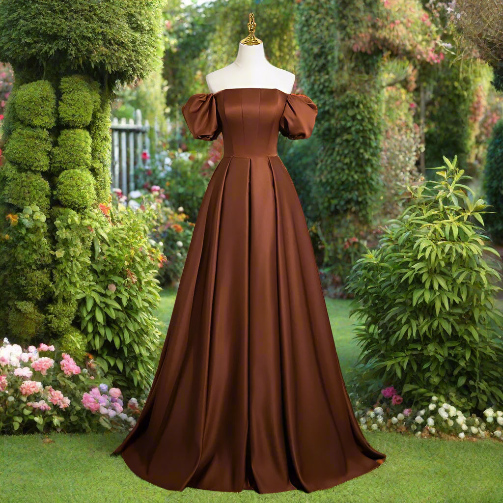 Brown Off The Shoulder Satin Quinceanera Gown