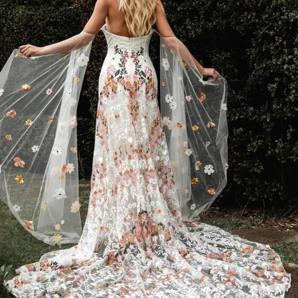 Lace Strapless Floral Wedding Dress