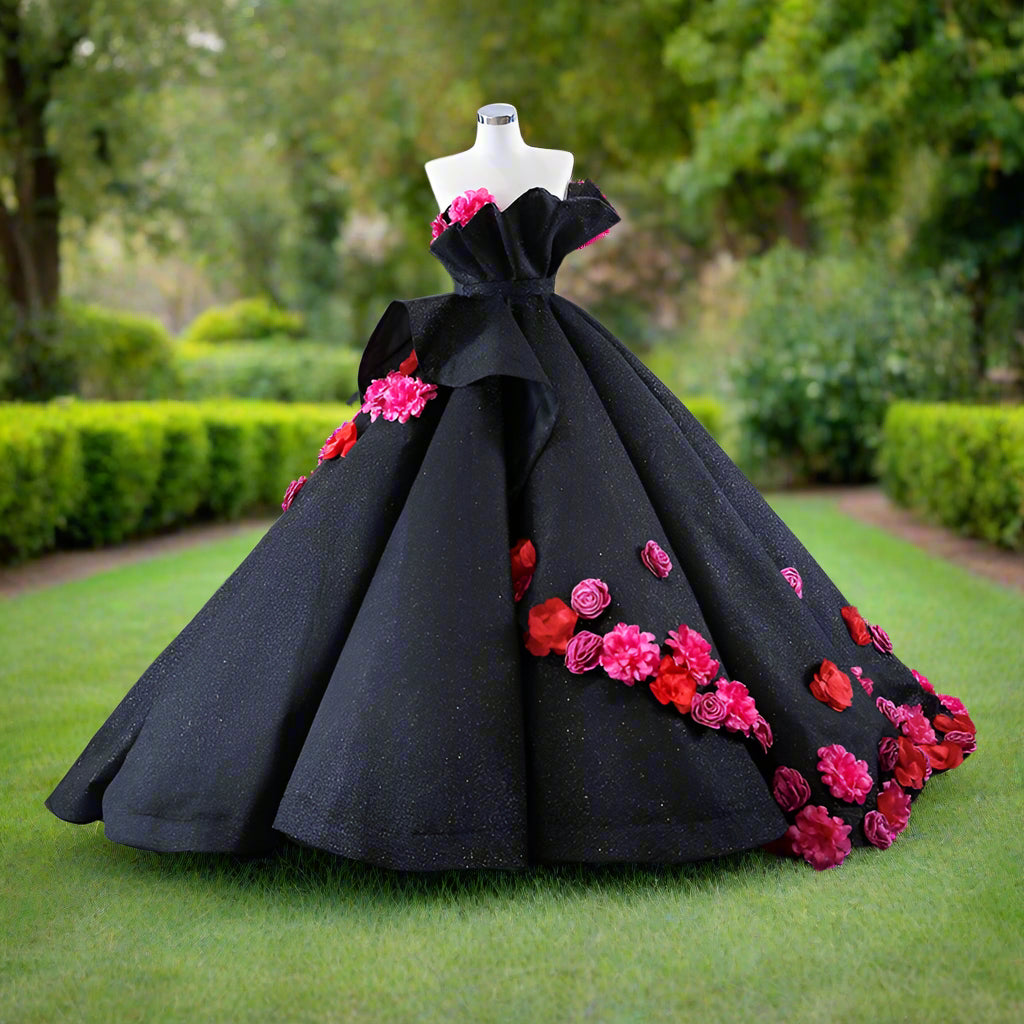 Black Strapless Quinceanera Ball Gown