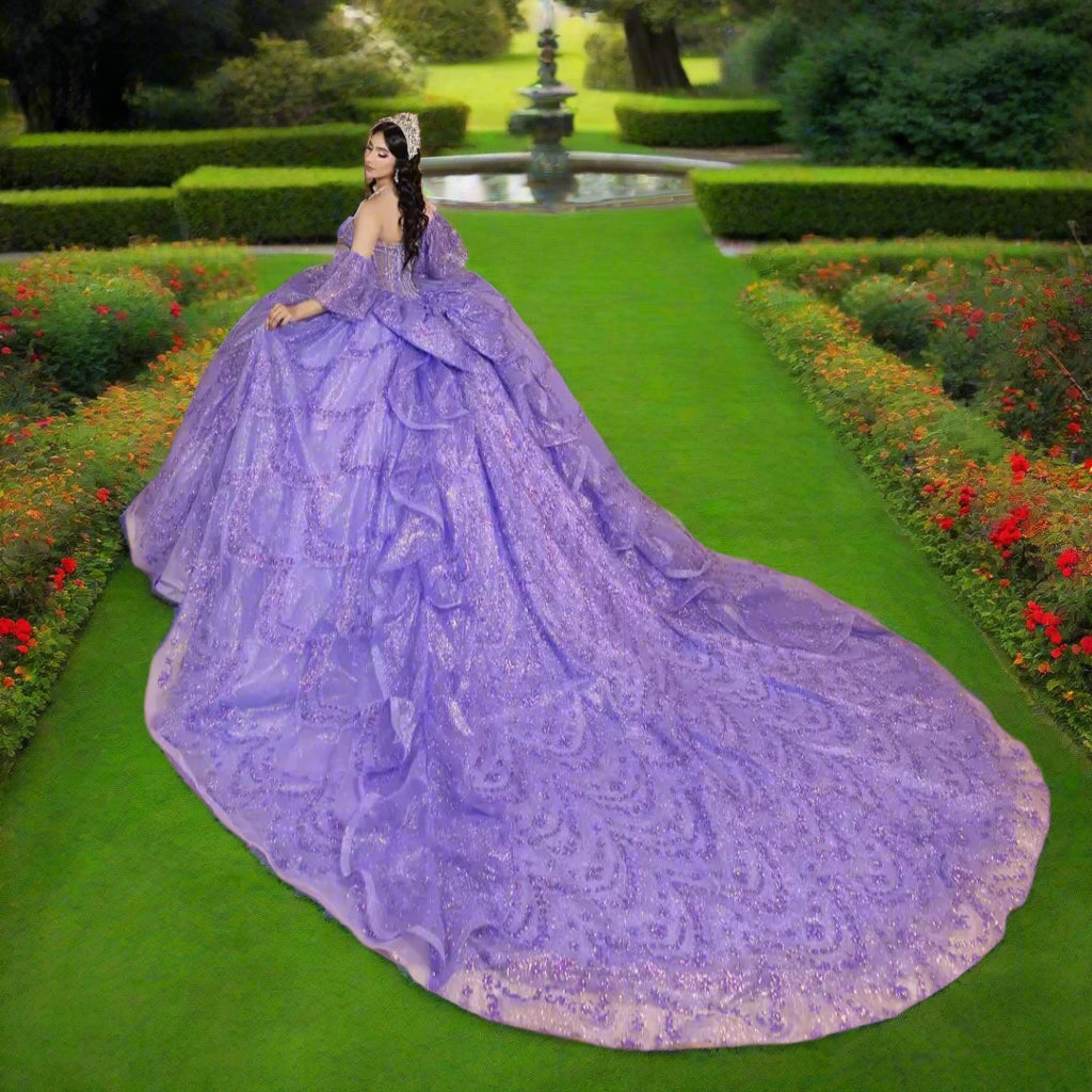 Strapless Sweetheart Floral Quinceanera Dress with Detachable Puff Sleeves