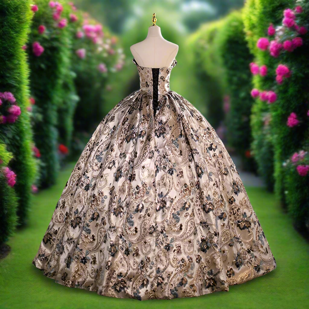 Strapless Floral Quinceanera Gown