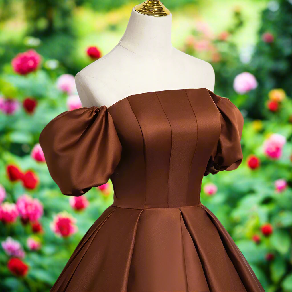 Brown Off The Shoulder Satin Quinceanera Gown