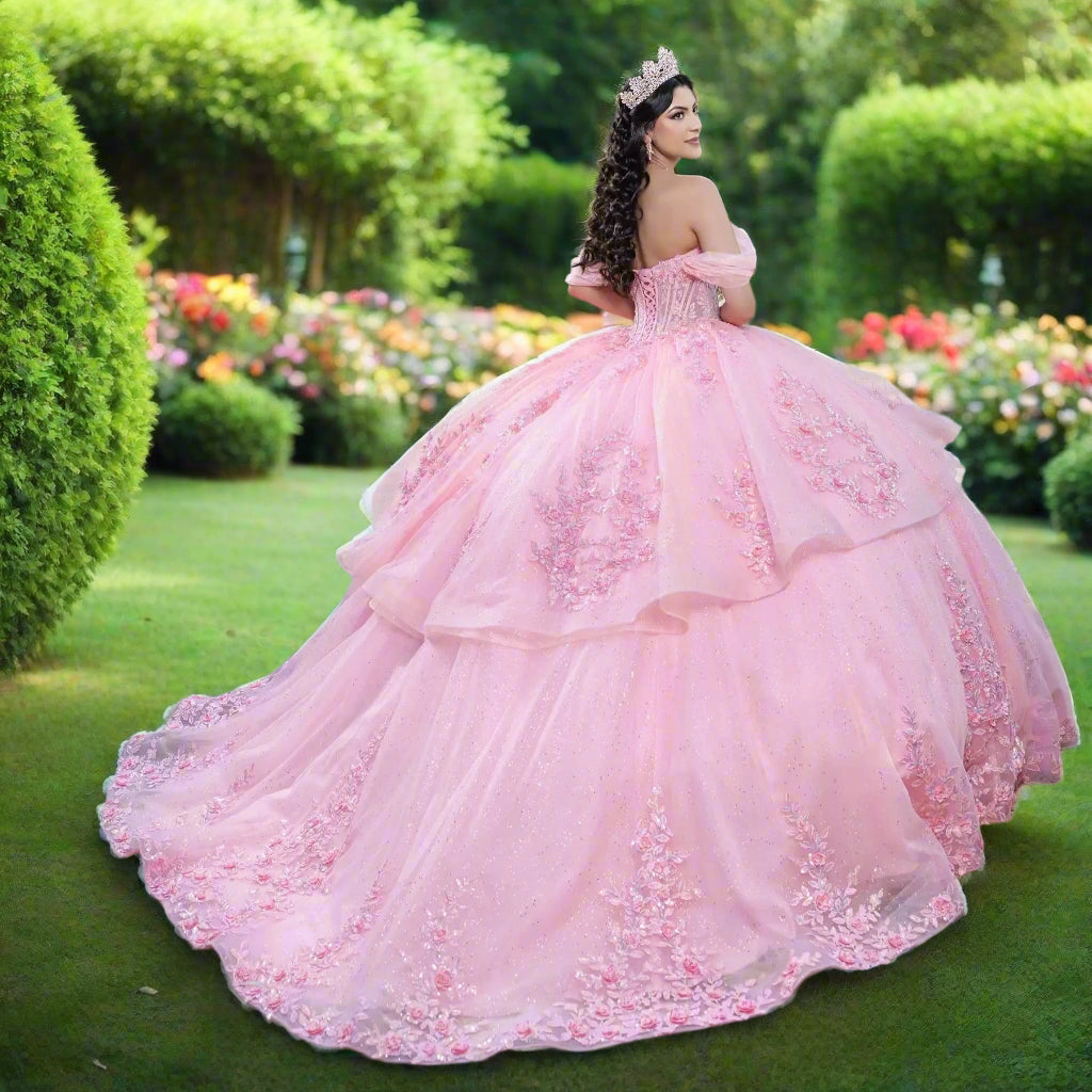 Off The Shoulder Sweetheart Beaded Floral Ball Gown Quinceanera Dress