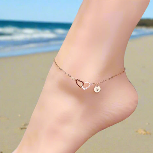 Double Heart Gold Toned Anklet