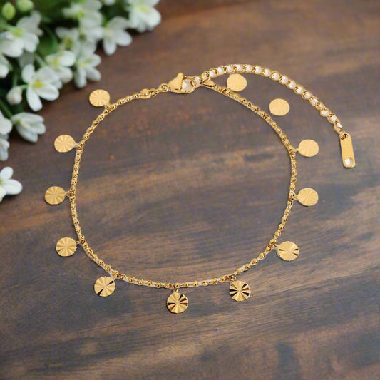 Gold Toned Stainless Steel Coin Charm Anklet