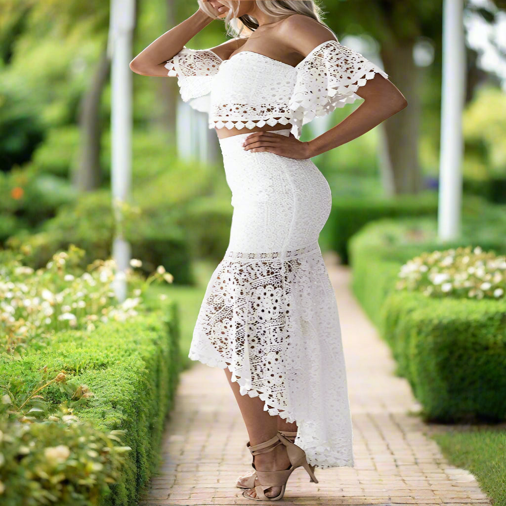 White Lace Crop Top & Skirt Set