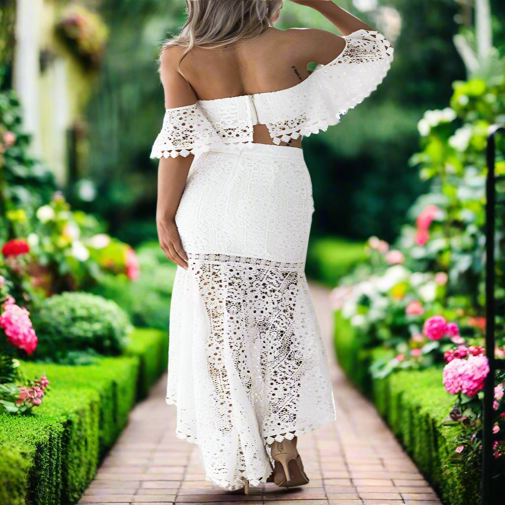 White Lace Crop Top & Skirt Set
