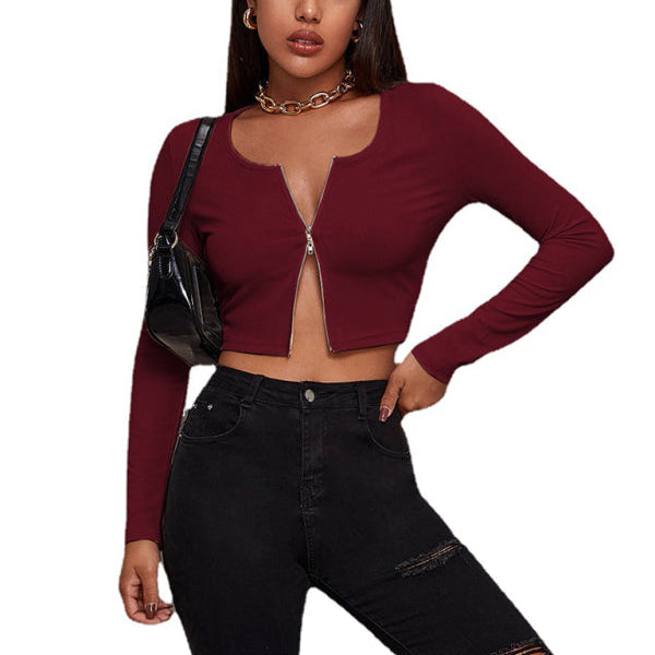 Zip Up Long Sleeve Crop Top