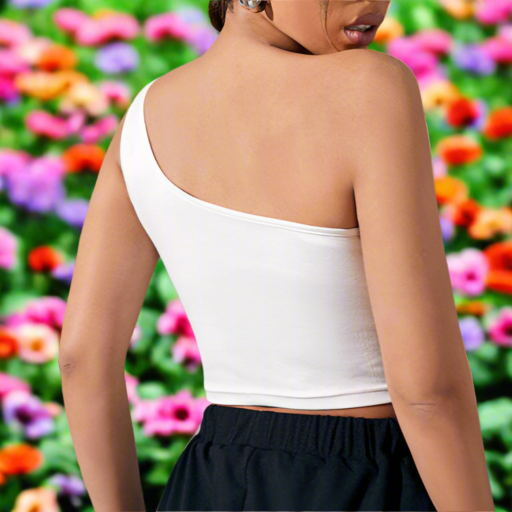 One Shoulder White Crop Top