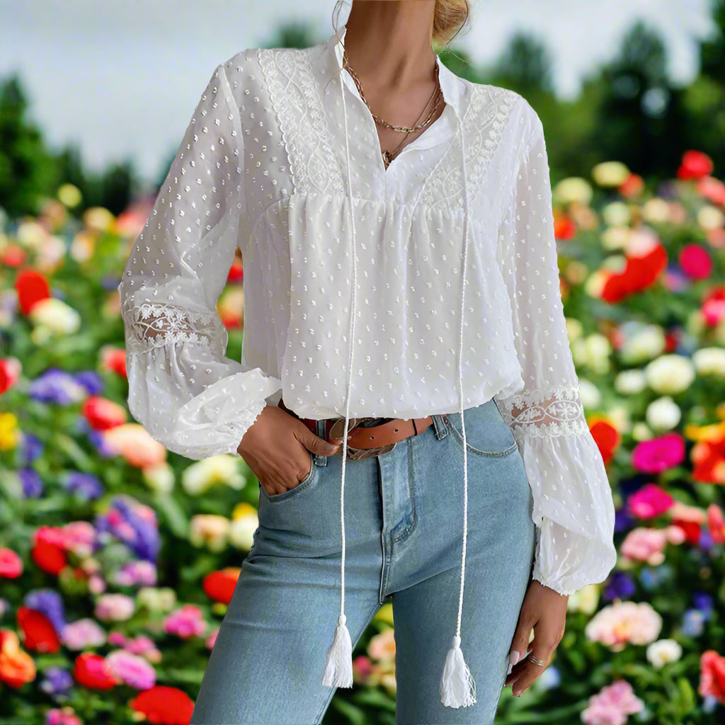 Polka Dot Chiffon Lace Loose Top
