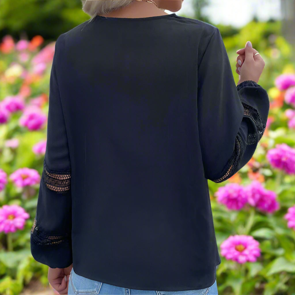 V-neck Lace Long Sleeve Top