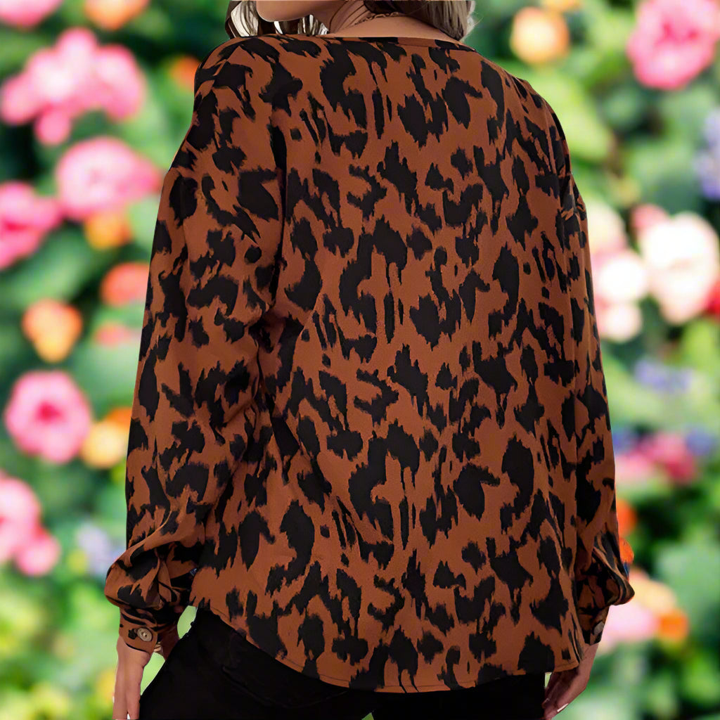 Leopard Print Long Sleeve Button Up Top