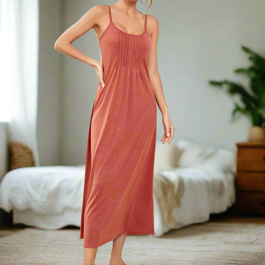 Orange Nightgown with Pleated Accent