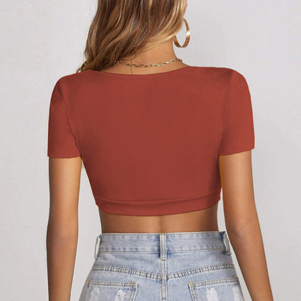 Square Neck Short Sleeve Crop Top