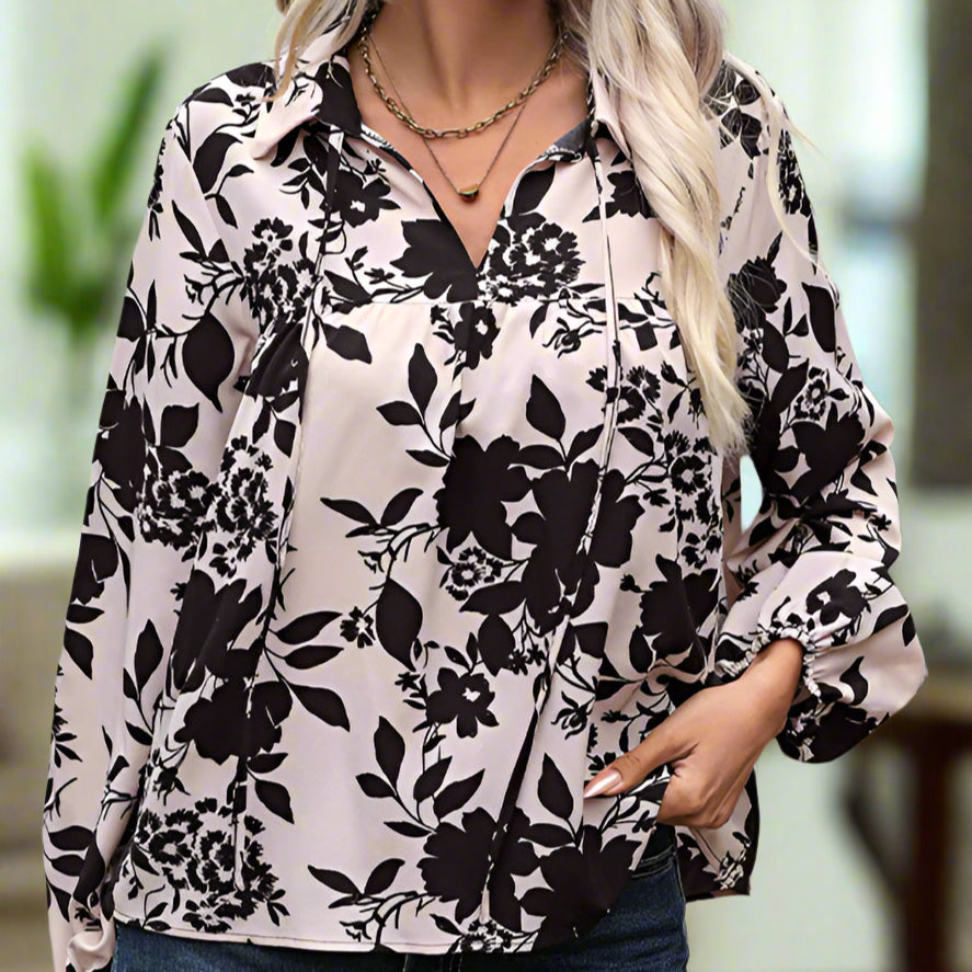 V-Neck Lace-Up Cream Shirt