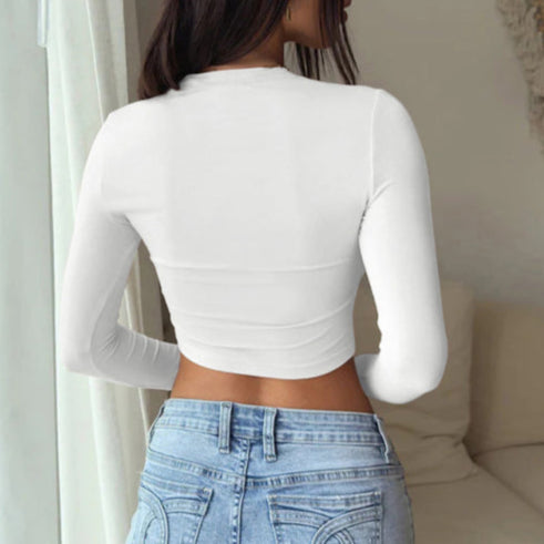 Long Sleeve Round Neck Crop Top