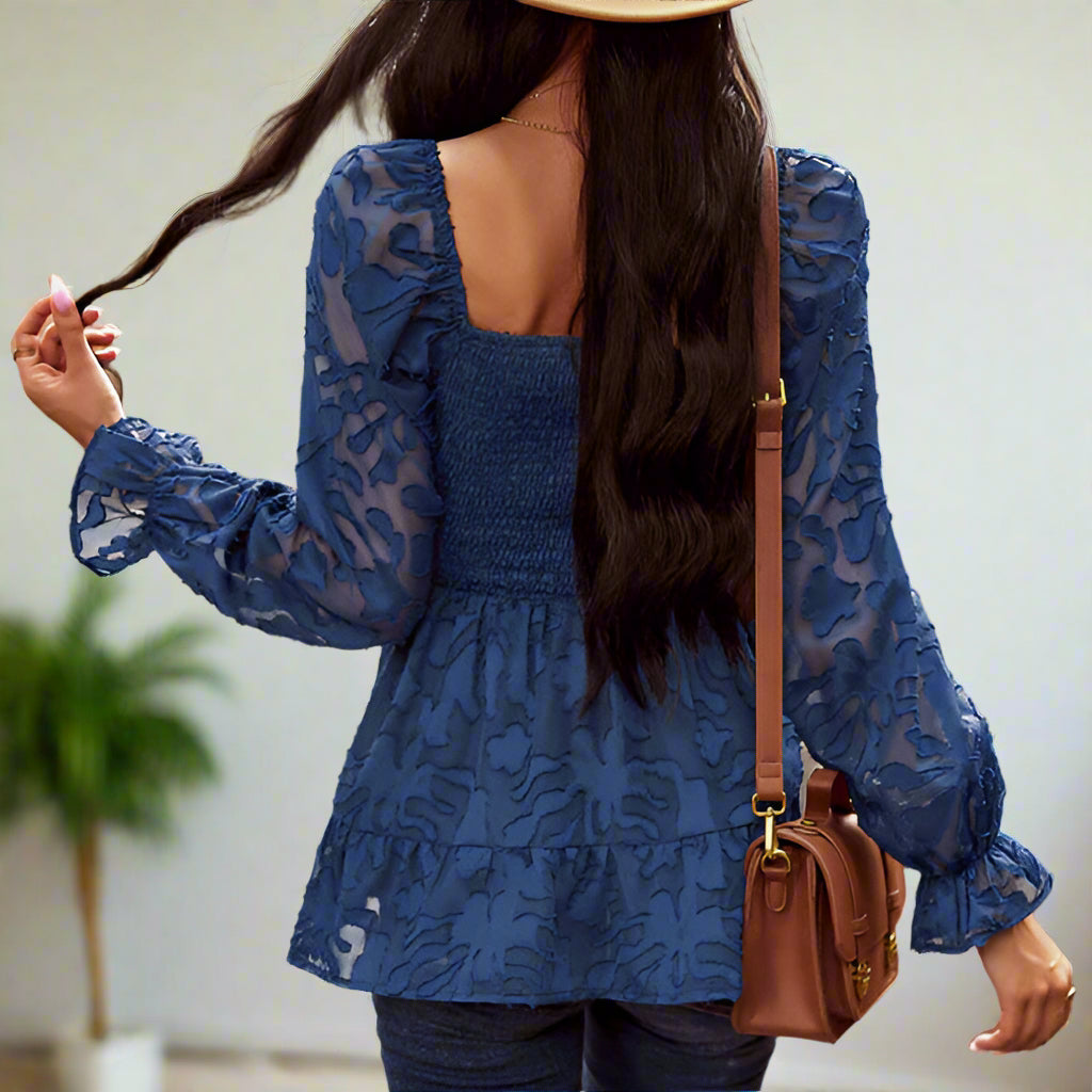 Bohemian Square Neck Long Sleeve Top