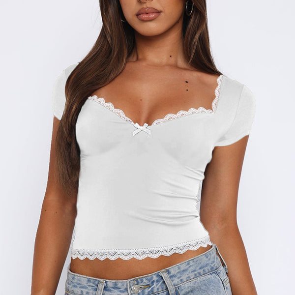 Lace Hem Short Sleeve Top