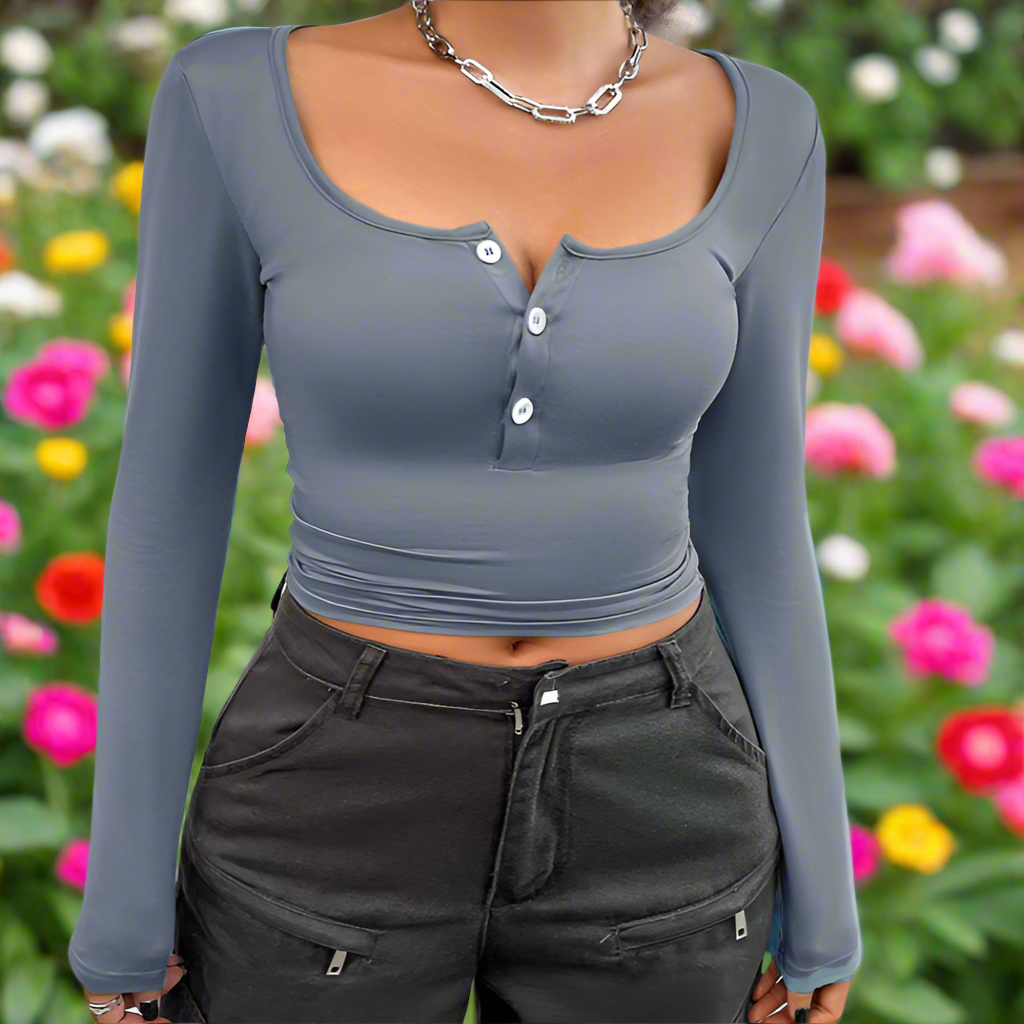 Half Button Long Sleeve Top