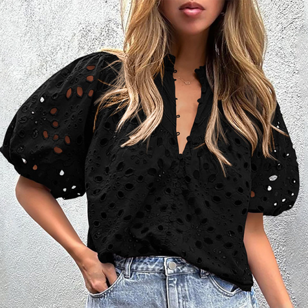 Embroidered Puff Sleeve Top