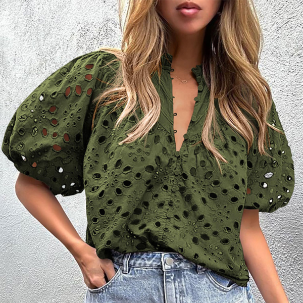 Embroidered Puff Sleeve Top