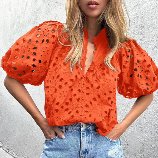 Embroidered Puff Sleeve Top