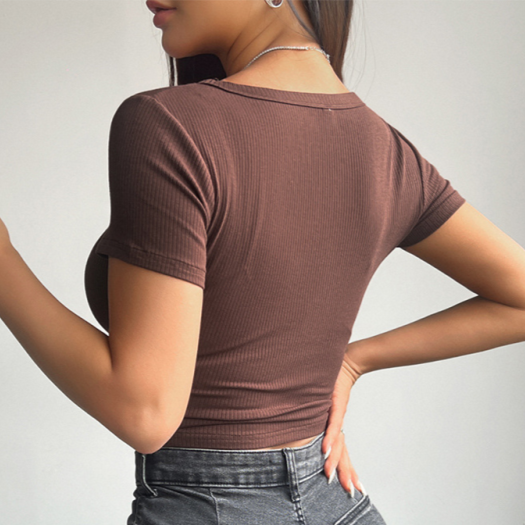 Square Neck Short Sleeve Crop Top