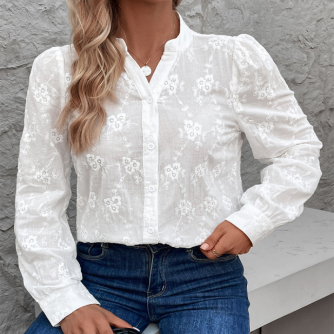 Lace Button Up Long Sleeve Top