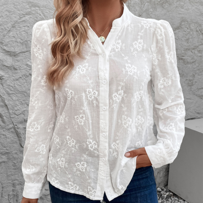 Lace Button Up Long Sleeve Top