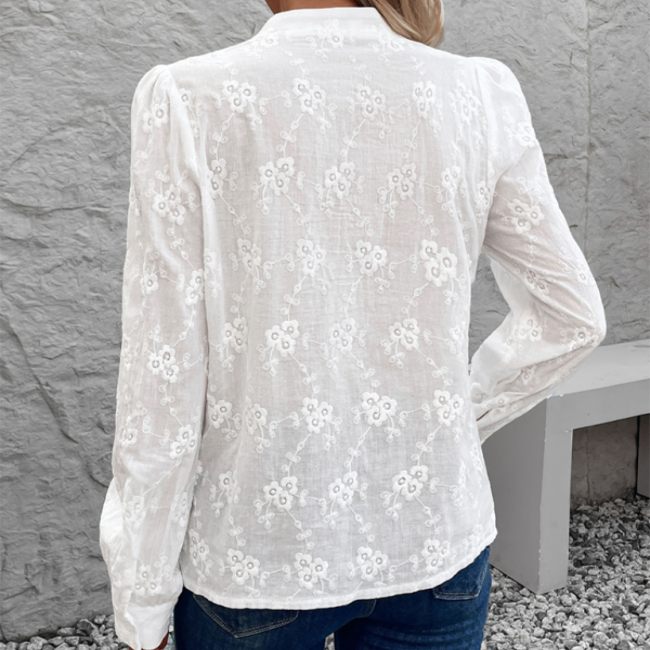 Lace Button Up Long Sleeve Top