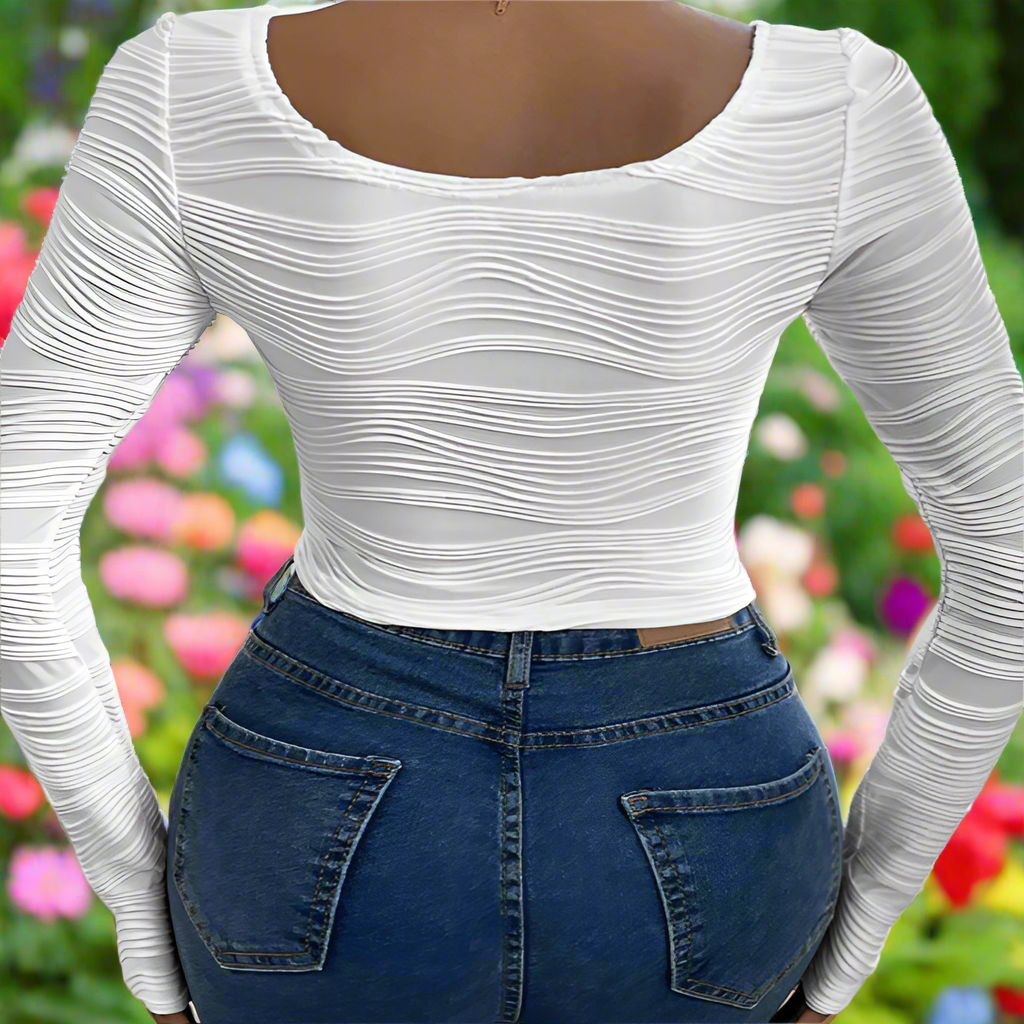 White Round Neck Long Sleeve Top