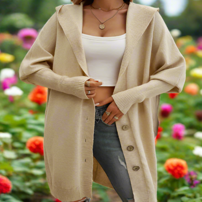 Loose Button-Down Hooded Knit Cardigan
