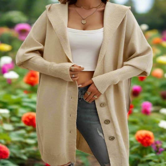 Loose Button-Down Hooded Knit Cardigan