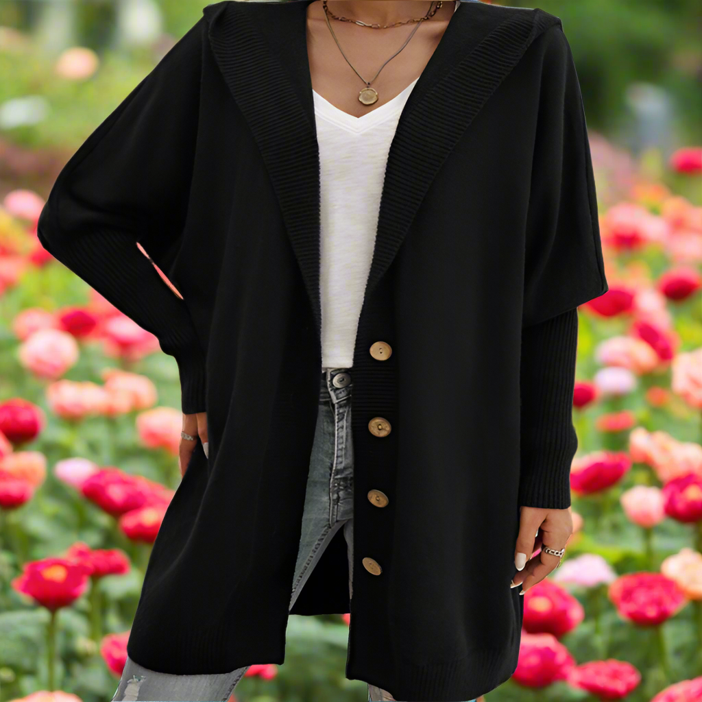 Loose Button-Down Hooded Knit Cardigan